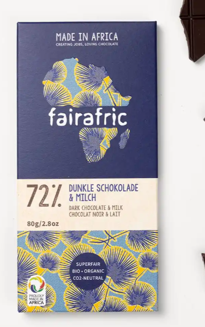 FairAfric 72% Organic Dark Chocolate With Milk