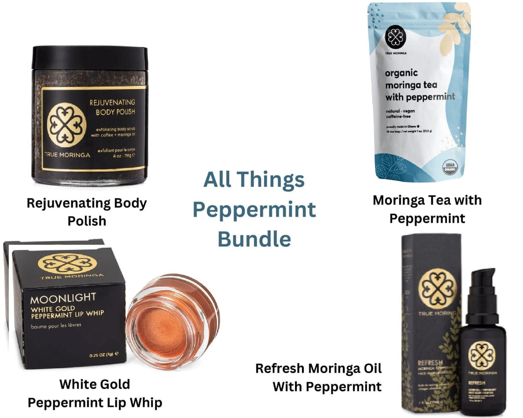 All Things Peppermint Gift Set  (Lip Balm +Body Scrub+ Moringa With Peppermint Oil + Moringa With Peppermint Refreshing Tea)
