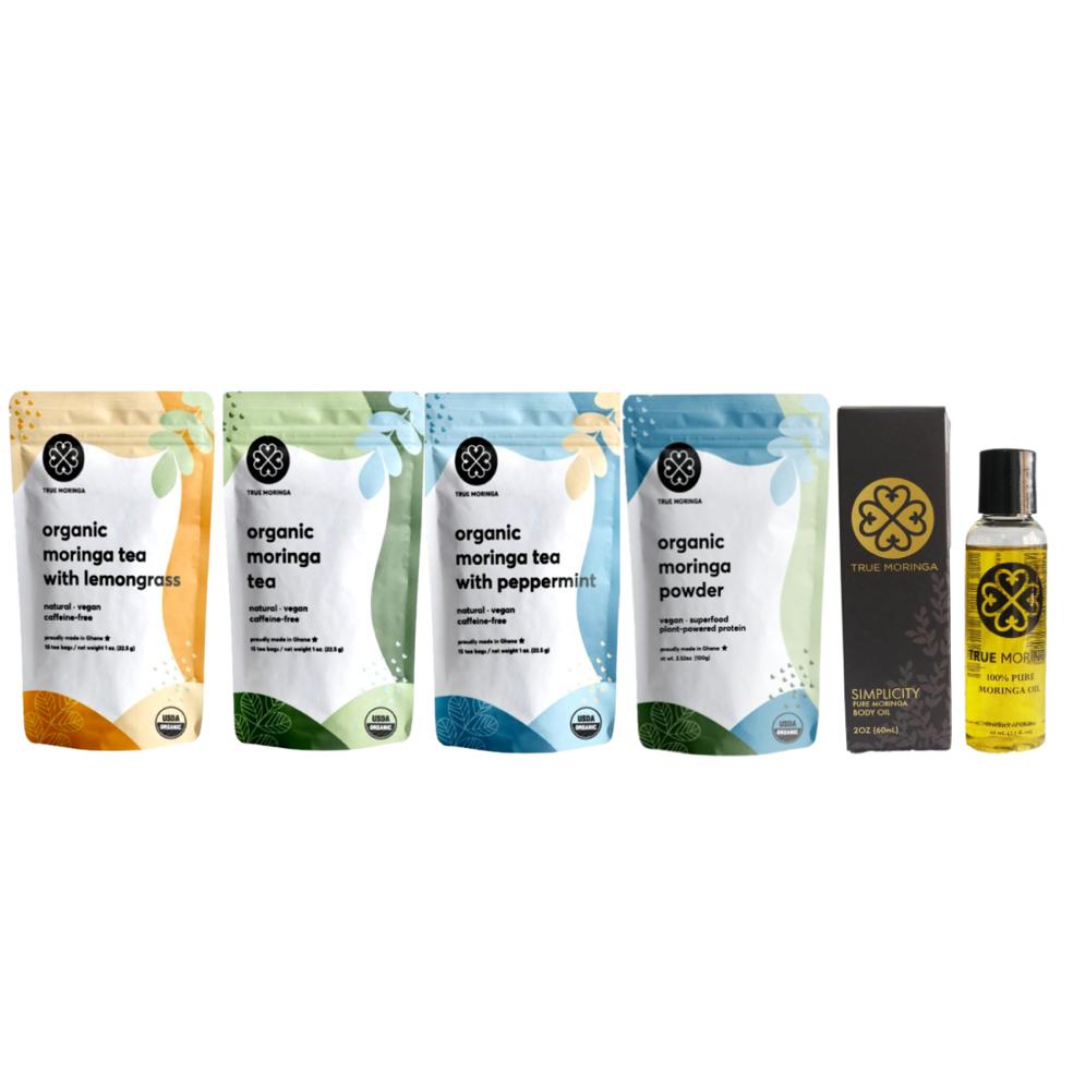 Total Wellness Bundle (3 Teas+Powder+Oil) – True Moringa Ghana